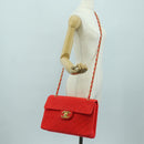 CHANEL Big Matelasse 35 Chain Shoulder Bag Canvas Gold Red CC Auth BAZ742V-26