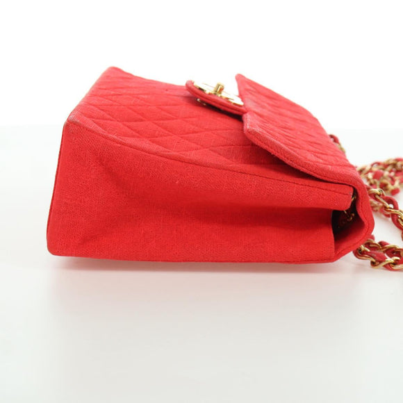 CHANEL Big Matelasse 35 Chain Shoulder Bag Canvas Gold Red CC Auth BAZ742V