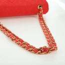 CHANEL Big Matelasse 35 Chain Shoulder Bag Canvas Gold Red CC Auth BAZ742V-7