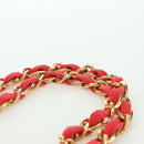 CHANEL Big Matelasse 35 Chain Shoulder Bag Canvas Gold Red CC Auth BAZ742V-8
