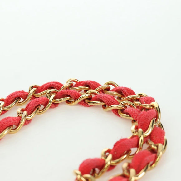 CHANEL Big Matelasse 35 Chain Shoulder Bag Canvas Gold Red CC Auth BAZ742V