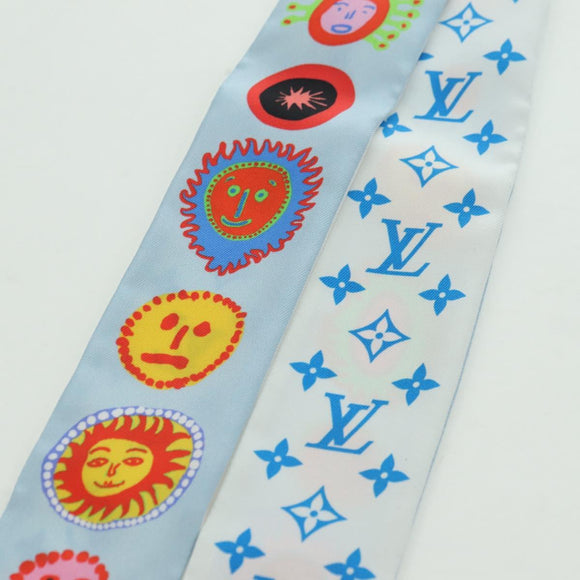 LOUIS VUITTON Yayoi Kusama Face Bando BB Schal Seide Blau M78313 LV Auth BAZ743M