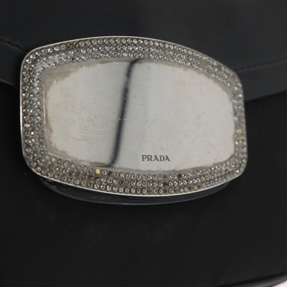 PRADA Kettenschultertasche Nylon Schwarz Silber Auth BAZ748A