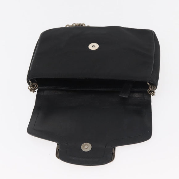 PRADA Kettenschultertasche Nylon Schwarz Silber Auth BAZ748A