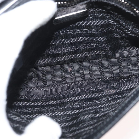 PRADA Kettenschultertasche Nylon Schwarz Silber Auth BAZ748A