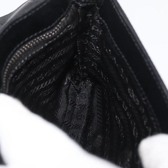 PRADA Kettenschultertasche Nylon Schwarz Silber Auth BAZ748A