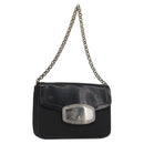 PRADA Kettenschultertasche Nylon Schwarz Silber Auth BAZ748A-1