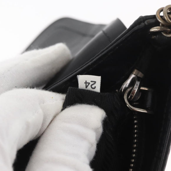 PRADA Kettenschultertasche Nylon Schwarz Silber Auth BAZ748A