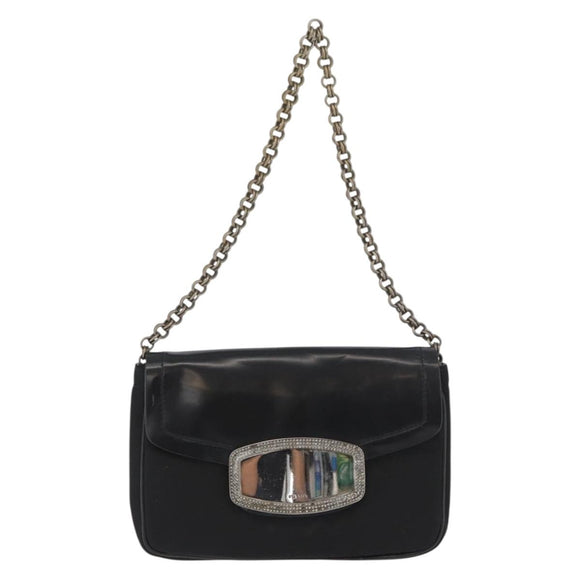 PRADA Kettenschultertasche Nylon Schwarz Silber Auth BAZ748A