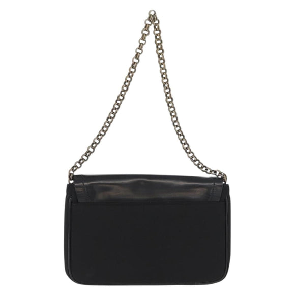 PRADA Kettenschultertasche Nylon Schwarz Silber Auth BAZ748A