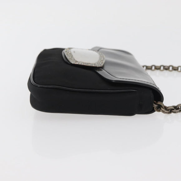 PRADA Kettenschultertasche Nylon Schwarz Silber Auth BAZ748A