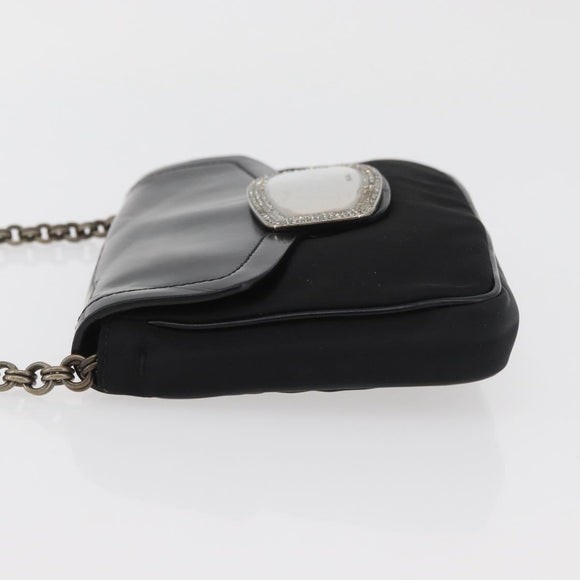 PRADA Kettenschultertasche Nylon Schwarz Silber Auth BAZ748A
