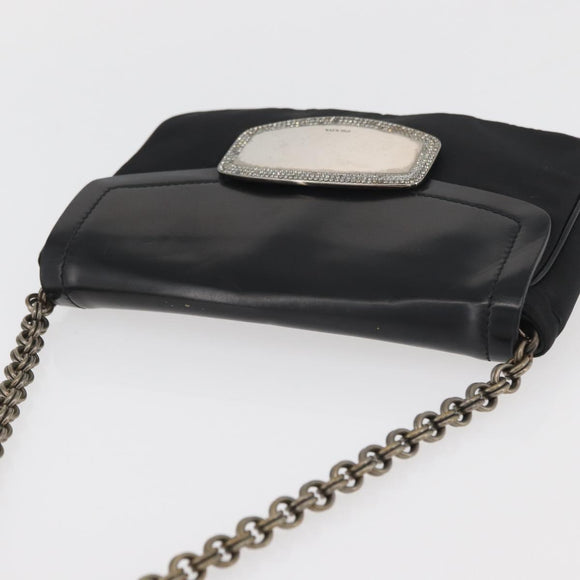 PRADA Kettenschultertasche Nylon Schwarz Silber Auth BAZ748A