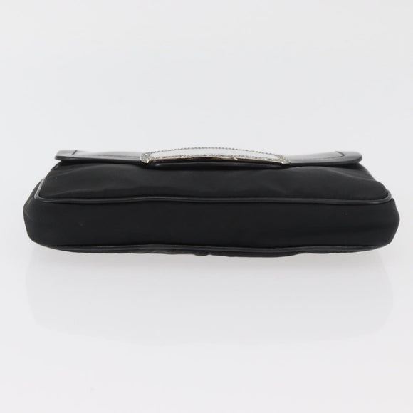 PRADA Kettenschultertasche Nylon Schwarz Silber Auth BAZ748A