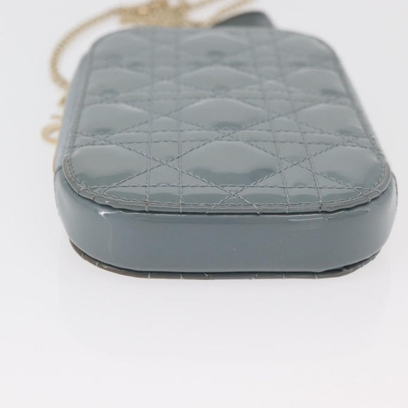 Christian Dior Cannage Chain Phone Pouch Bag Patent 2way Blue Gold Auth BAZ749A