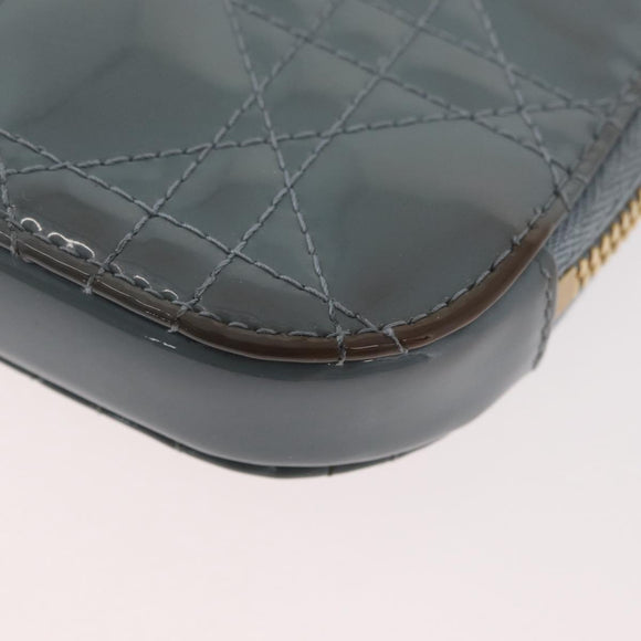 Christian Dior Cannage Chain Phone Pouch Bag Patent 2way Blue Gold Auth BAZ749A