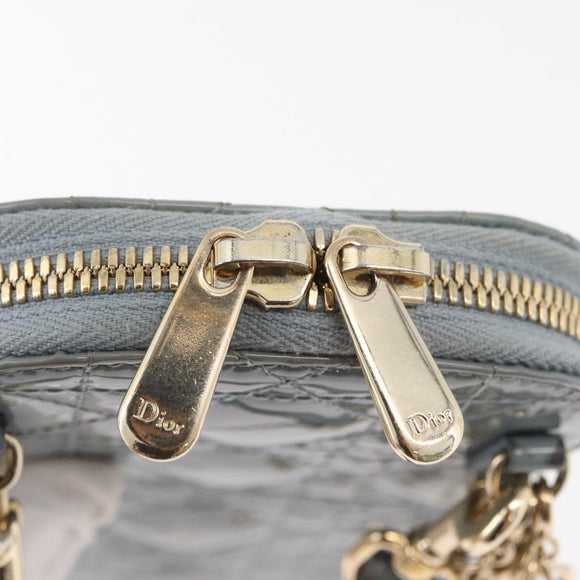 Christian Dior Cannage Chain Phone Pouch Bag Patent 2way Blue Gold Auth BAZ749A
