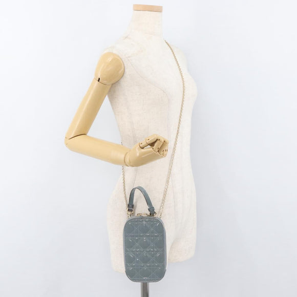 Christian Dior Cannage Chain Phone Pouch Bag Patent 2way Blue Gold Auth BAZ749A
