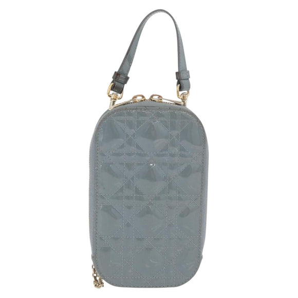 Christian Dior Cannage Chain Phone Pouch Bag Patent 2way Blue Gold Auth BAZ749A