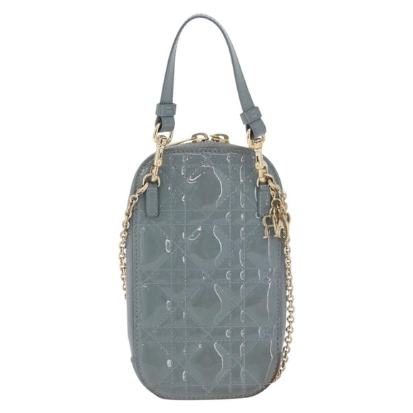 Christian Dior Cannage Chain Phone Pouch Bag Patent 2way Blue Gold Auth BAZ749A