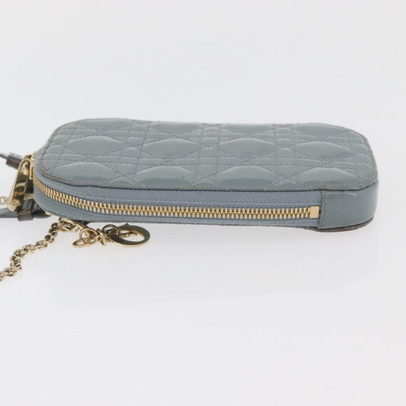 Christian Dior Cannage Chain Phone Pouch Bag Patent 2way Blue Gold Auth BAZ749A