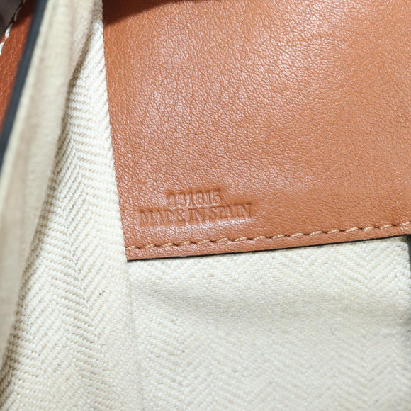 LOEWE Hammock Small Hand Bag Canvas Leather 2way Brown Silver Auth BAZ780V