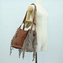 LOEWE Hammock Small Hand Bag Canvas Leather 2way Brown Silver Auth BAZ780V-24