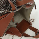 LOEWE Hammock Small Hand Bag Canvas Leather 2way Brown Silver Auth BAZ780V-6