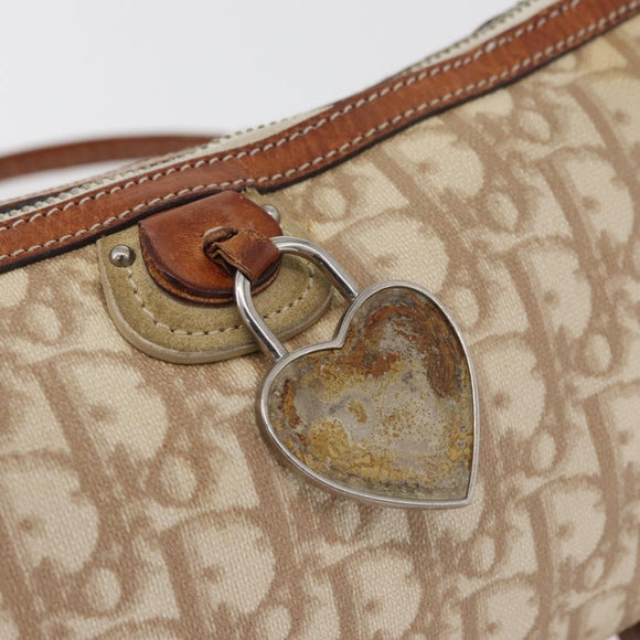 Christian Dior Trotter Romantic Chain Shoulder Bag PVC Beige Silver Auth BAZ781