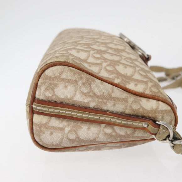 Christian Dior Trotter Romantic Chain Shoulder Bag PVC Beige Silver Auth BAZ781