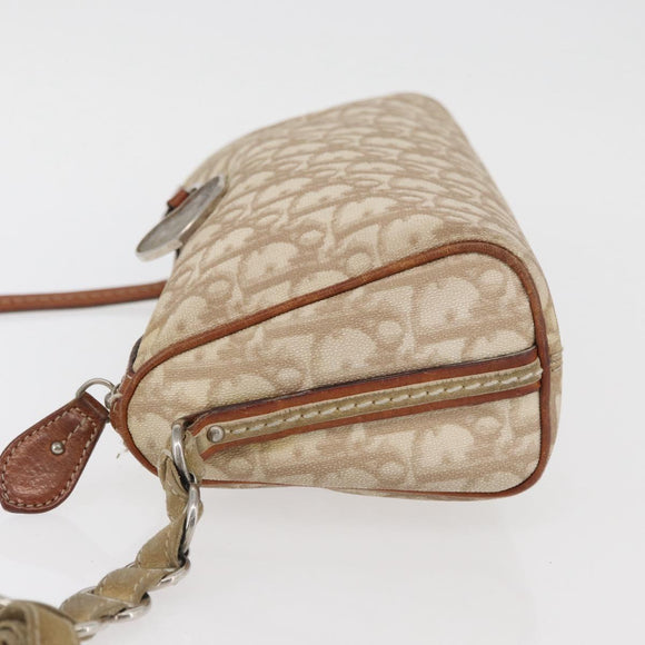 Christian Dior Trotter Romantic Chain Shoulder Bag PVC Beige Silver Auth BAZ781