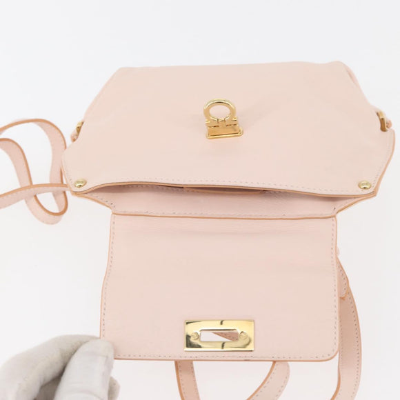 Salvatore Ferragamo Gancini Handtas Leer 2-weg Roze Goud Auth BAZ784A