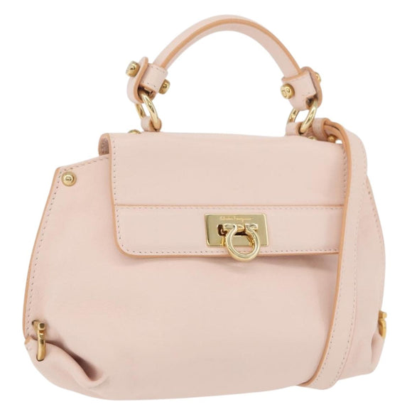 Salvatore Ferragamo Gancini Handtas Leer 2-weg Roze Goud Auth BAZ784A