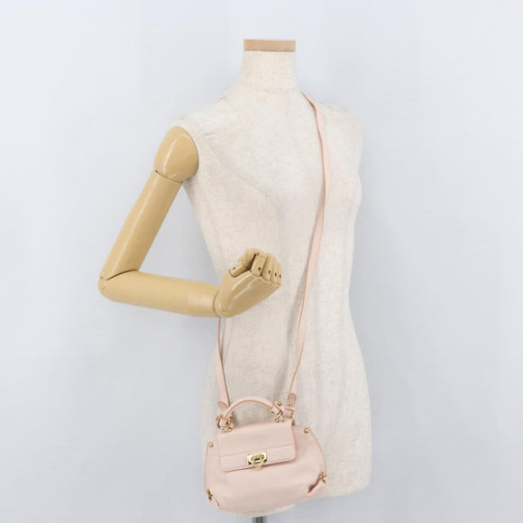 Salvatore Ferragamo Gancini Handtas Leer 2-weg Roze Goud Auth BAZ784A