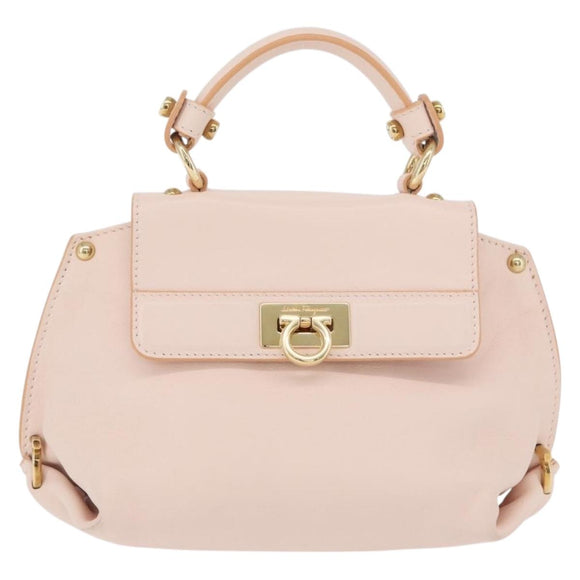 Salvatore Ferragamo Gancini Handtas Leer 2-weg Roze Goud Auth BAZ784A