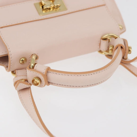 Salvatore Ferragamo Gancini Handtas Leer 2-weg Roze Goud Auth BAZ784A