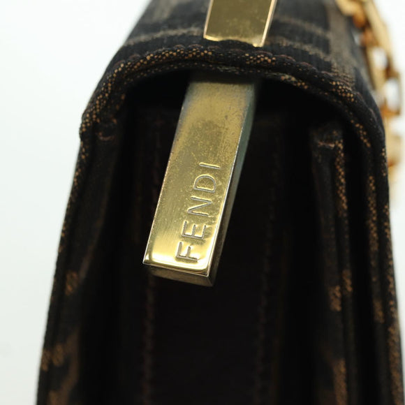 FENDI Zucca Canvas Shoulder Bag Black Brown gold Auth BAZ787V