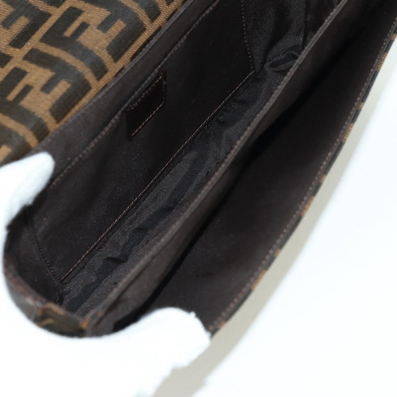 FENDI Zucca Canvas Shoulder Bag Black Brown gold Auth BAZ787V