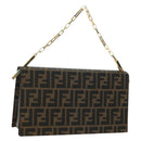 FENDI Zucca Canvas Shoulder Bag Black Brown gold Auth BAZ787V-1