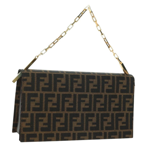 FENDI Zucca Canvas Shoulder Bag Black Brown gold Auth BAZ787V