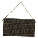 FENDI Zucca Canvas Shoulder Bag Black Brown gold Auth BAZ787V-13