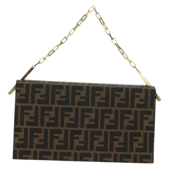 FENDI Zucca Canvas Shoulder Bag Black Brown gold Auth BAZ787V