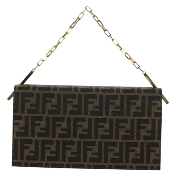 FENDI Zucca Canvas Shoulder Bag Black Brown gold Auth BAZ787V