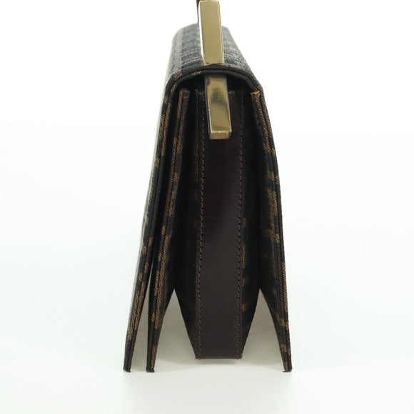 FENDI Zucca Canvas Shoulder Bag Black Brown gold Auth BAZ787V