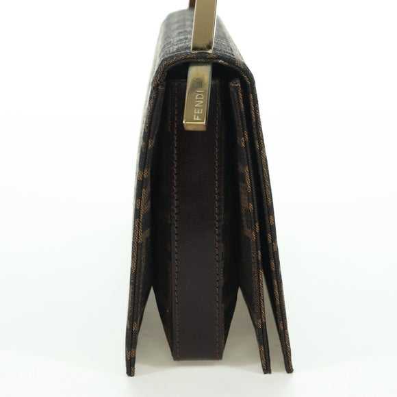 FENDI Zucca Canvas Shoulder Bag Black Brown gold Auth BAZ787V