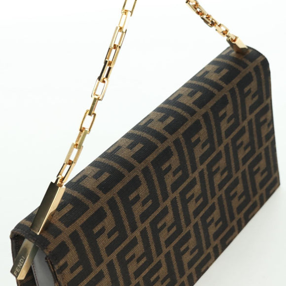 FENDI Zucca Canvas Shoulder Bag Black Brown gold Auth BAZ787V