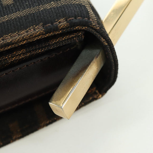 FENDI Zucca Canvas Shoulder Bag Black Brown gold Auth BAZ787V