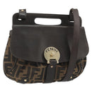 FENDI Zucca Canvas Hand Bag 2way Black Brown gold Auth BAZ788A-1