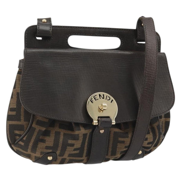 FENDI Zucca Canvas Hand Bag 2way Black Brown gold Auth BAZ788A
