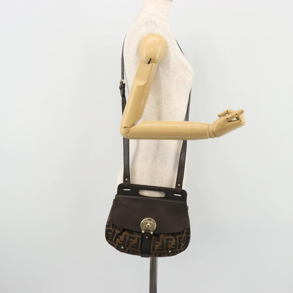 FENDI Zucca Canvas Hand Bag 2way Black Brown gold Auth BAZ788A
